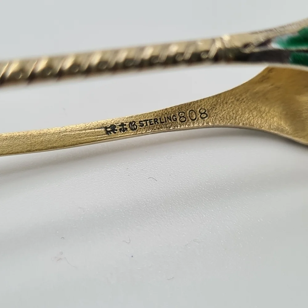 Gorham Sterling & Enamel Flowers Demitasse Spoons Set of 11 & Sugar Tong #808
